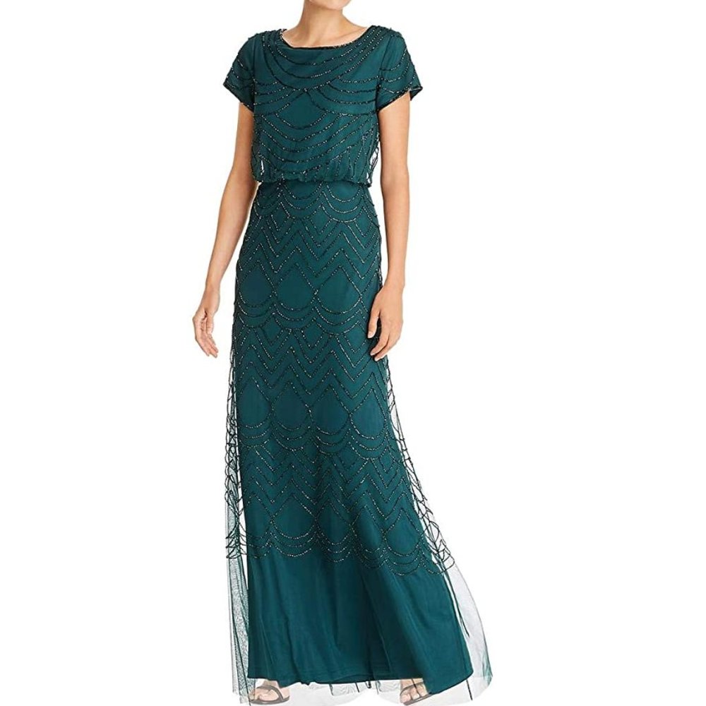 Adrianna Papell Blouson Beaded Gown Dress
